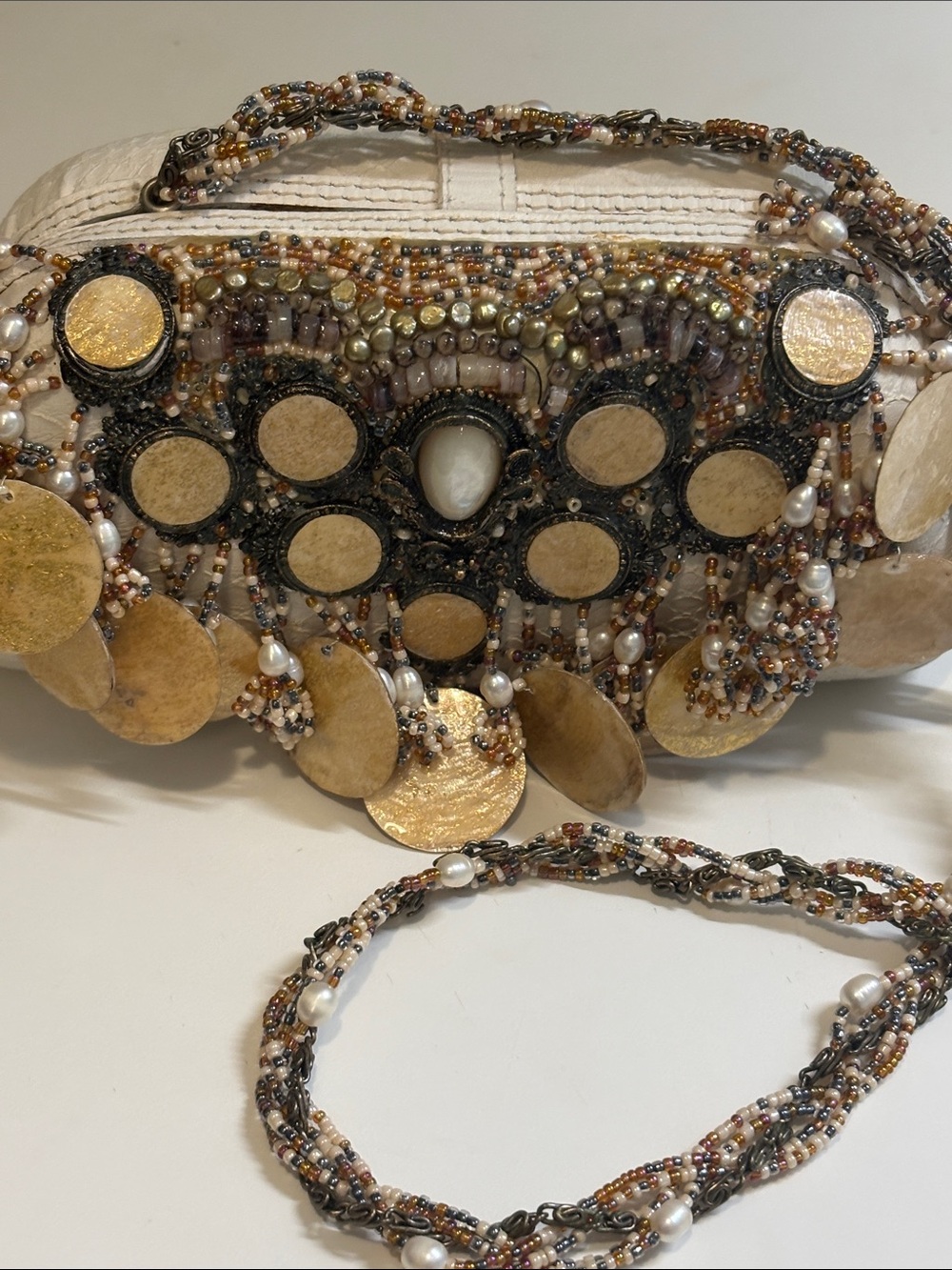 Embellished Pearl & Gold Mary Frances Bag